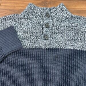 Banana Republic Mens XXL Navy Grey Colorblock Mock‎ Neck Button Sweater Preppy